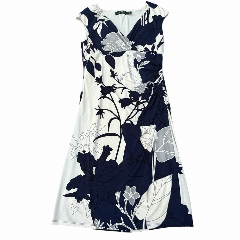Ralph Lauren LRL Dress 8 Blue White Floral Summer Career Nautical Quite Luxury